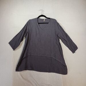 Camille & Co Womens L 100% Linen Top Gray Lagenlook Minimalist Natural